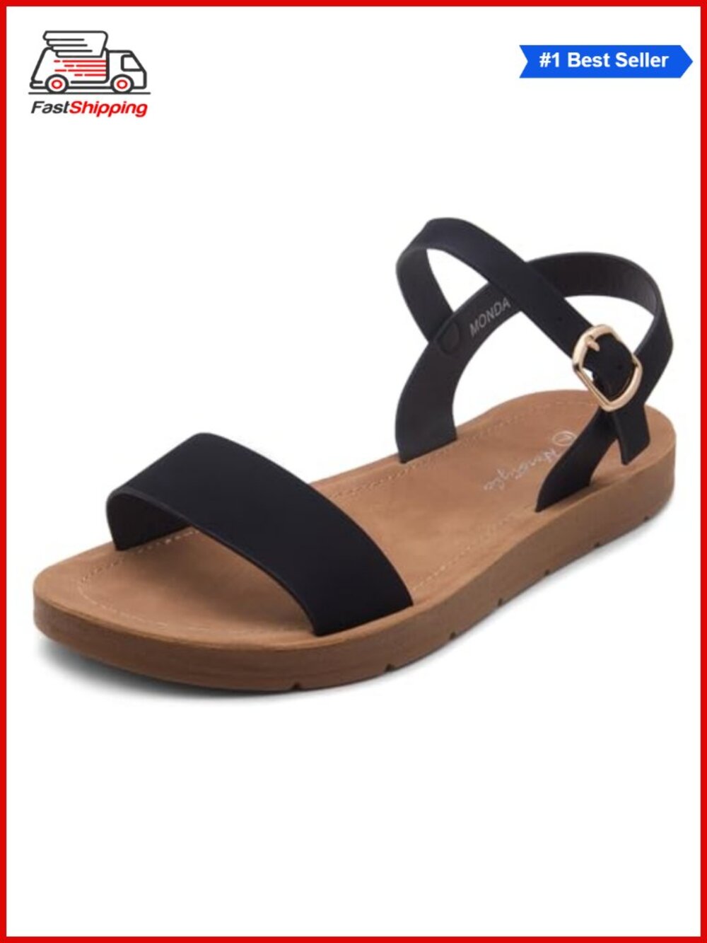 Women's Flat Sandals Open Toe One Band Ankle Strap Buckle Slip-On Summer Dressy